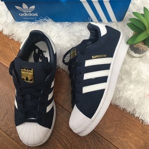 EUC ADIDAS superstar Blue suede